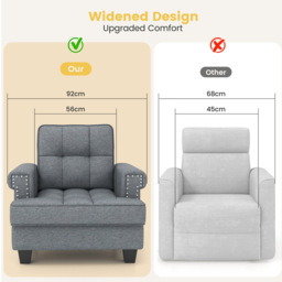 Costway Grey Mid Century Modern Tufted Linen Armchair with Pillow - Size: Single - Wilko - thumbnail 7