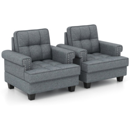 Costway Grey Mid Century Modern Tufted Linen Armchair with Pillow - Size: Single - Wilko - thumbnail 4