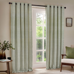 Yard Hebden Green Striped Cotton Eyelet Curtains 117 x 137cm - Size: 137 x 117 x 1cm - Wilko