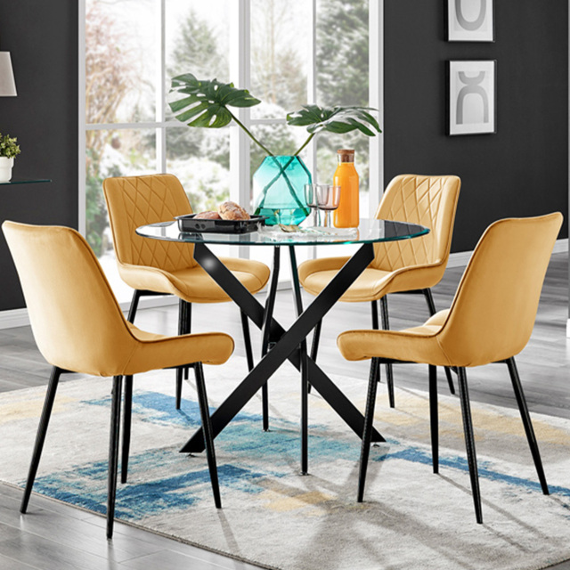Furniturebox Arona Cesano 4 Seater Round Dining Set Mustard and Black - Yellow - Wilko - image 1