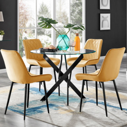 Furniturebox Arona Cesano 4 Seater Round Dining Set Mustard and Black - Yellow - Wilko - thumbnail 1