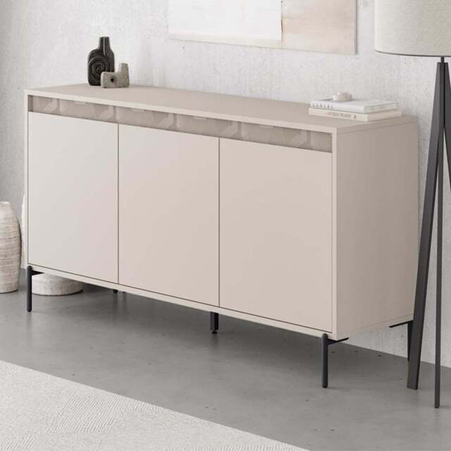 FWStyle Mott 3 Door Sandstone Large Sideboard - Size: 80 x 150 x 40cm - Cream - Wilko - image 1