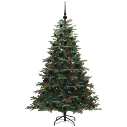 vidaXL Pre-Lit Warm White LED and Black Baubles Green Artificial Christmas Tree with Stand 5.9ft - Wilko - thumbnail 3