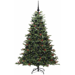 vidaXL Pre-Lit Warm White LED and Black Baubles Green Artificial Christmas Tree with Stand 5.9ft - Wilko