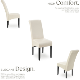 tectake Set of 2 Cream Faux Leather High Backrest Dining Chair - Wilko - thumbnail 4