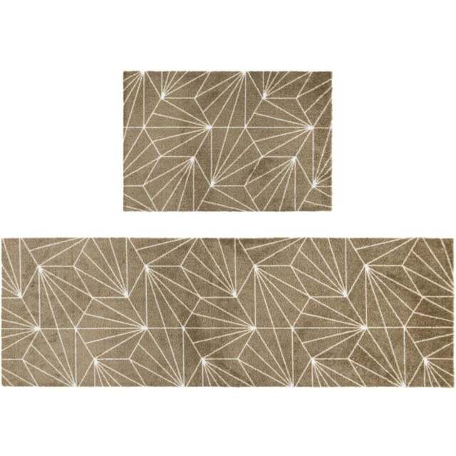 JVL Mega Brown Geo Latex Backed Door Mat and Runner Set - Size: 150 x 57 x 4cm - Wilko - image 1