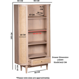Brooklyn Single Drawer 4 Shelf Cane and Mango Wood Bookcase - Brown - Wilko - thumbnail 7
