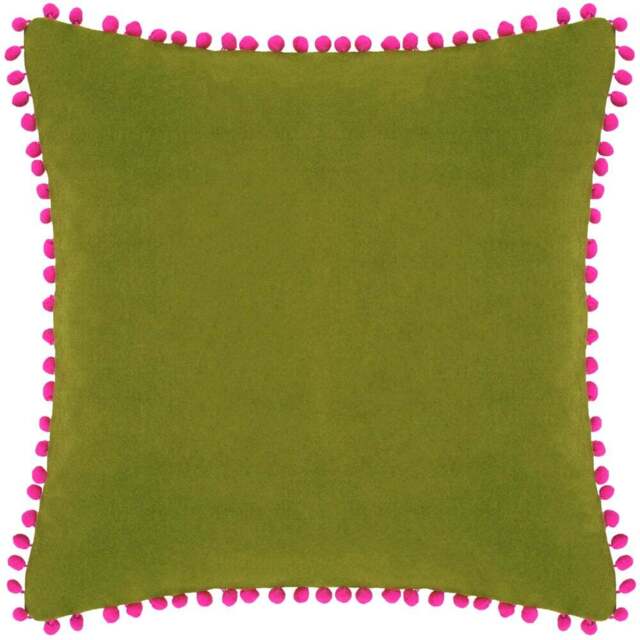 Paoletti Green and Fuchsia Velvet Touch Pom Pom Cushion - Size: 45 x 45 cm - Multi - Wilko - image 1