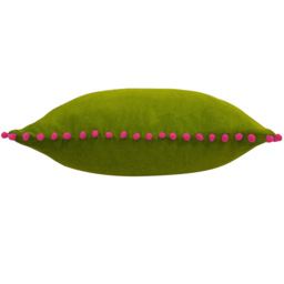 Paoletti Green and Fuchsia Velvet Touch Pom Pom Cushion - Size: 45 x 45 cm - Multi - Wilko - thumbnail 3