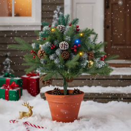 Living and Home Pre-Lit Christmas Planter Bush with Pinecones and Red Berries 58cm - Size: 58 x 61 x 61cm - Multi - Wilko - thumbnail 3