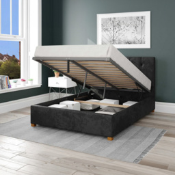 Aspire Hepburn Double Black Mirazzi Velvet Ottoman Bed - Aspire Beds - Wilko - thumbnail 3
