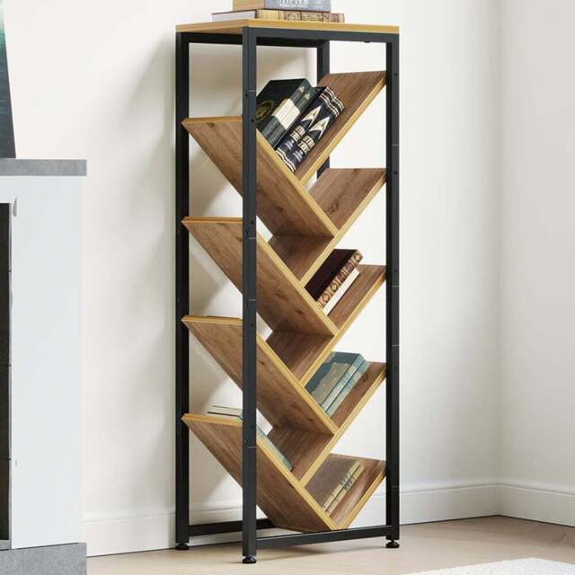 Living and Home 9 Shelf Black and Light Wood Freestanding Tree Bookcase - Natural - Wilko - image 1