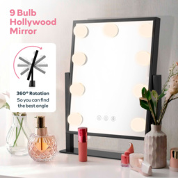 Carmen Hollywood 9 Bulb Black Metal Vanity Mirror 30 x 25cm - Size: 30 x 25 x 6cm - Wilko - thumbnail 4
