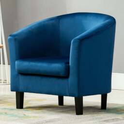 Blue Velvet Fabric Tub Arm Chair - Size: 72 x 68 x 66cm - MCC - Wilko