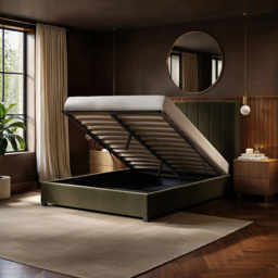 Flair Tiggy Double Khaki Velvet Ottoman Bed with Winged Headboard - Green - Wilko - thumbnail 6
