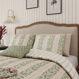 Helena Springfield King Size Green and Pink Oak Stripe Duvet Set - Green / Pink - Wilko - thumbnail 4