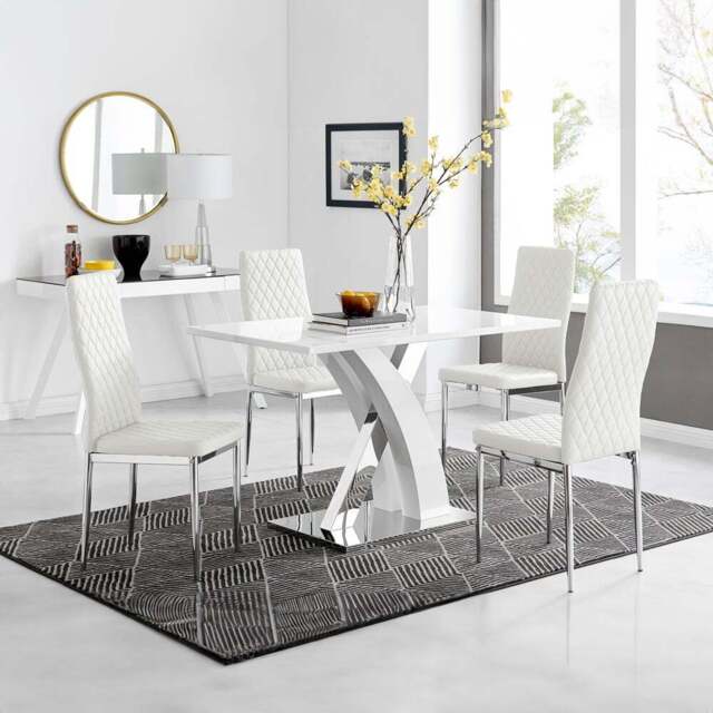 Furniturebox Columbia Valera 4 Seater Dining Set White Gloss and Chrome - Wilko - image 1