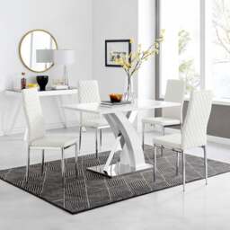 Furniturebox Columbia Valera 4 Seater Dining Set White Gloss and Chrome - Wilko - thumbnail 1