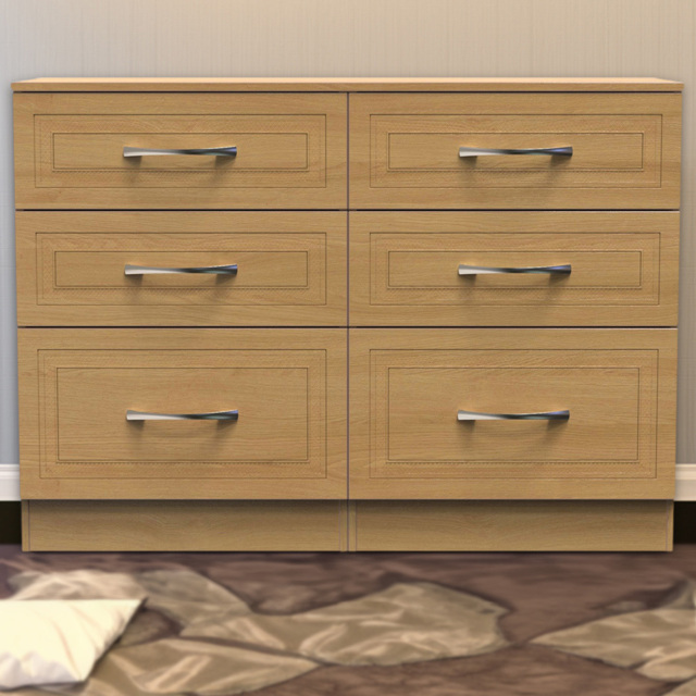 Crowndale Dorset 6 Drawer Modern Oak Wide Chest of Drawers Ready Assembled - Wood - Wilko - image 1