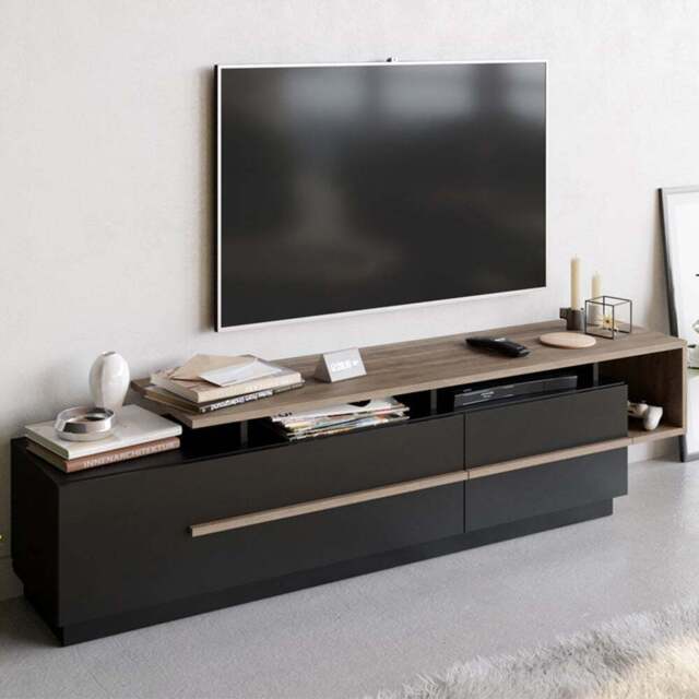Decorotika Pia Black and Walnut TV Unit - Size: 46.4 x 180 x 18.26cm - Multi - Wilko - image 1