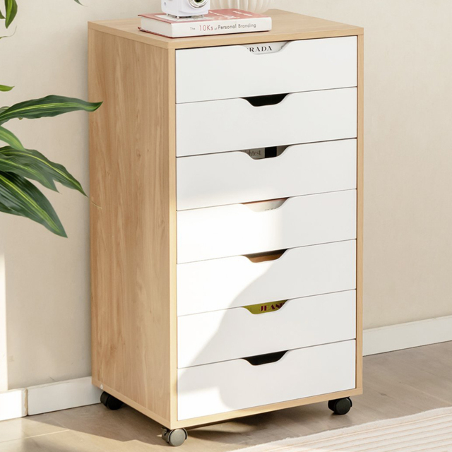 Costway 7 Drawer Natural Mobile File Cabinet - Size: 95 x 49 x 19cm - Cream - Wilko - image 1