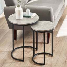 Julian Bowen Staten Concrete Round Nest of Tables Set of 2 - Size: 40 x 40 x 55cm - Black - Wilko