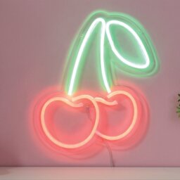 Cherry Neon Sign - Red and Green - Wilko