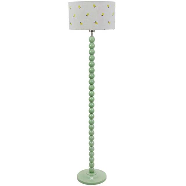 ValueLights Bobbins Lemon Embroidered Drum Shade Sage Green LED Floor Lamp - Wilko - image 1