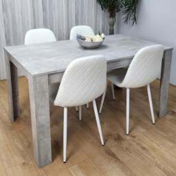 Kosy Koala 4 Seater Faux Leather Rectangular Dining Set Stone Grey Effect and White - Multi - Portland - Wilko