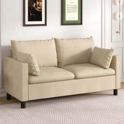 Laura 2 Seater Beige Linen Plush Padded Sofa - MCC - Wilko