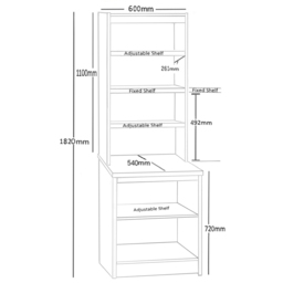R White Cabinets 6 Shelf Brown Desk Height Bookcase with Hutch - Size: 182.8 x 60 x 54cm - Wilko - thumbnail 6