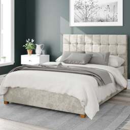 Aspire Sinatra King Size Pearl Mirazzi Velvet Ottoman Bed - Cream - Aspire Beds - Wilko