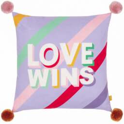 furn. Lilac Love Wins Pom Pom Cushion - Size: 43 x 43 cm - Purple - Wilko