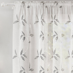 Enhanced Living Oasis Grey Embroidered Leaf Design Sheer Rod Pocket Voile Panels 140 x 183cm - Tyrone Textiles - Wilko - thumbnail 3