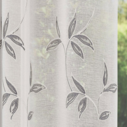 Enhanced Living Oasis Grey Embroidered Leaf Design Sheer Rod Pocket Voile Panels 140 x 183cm - Tyrone Textiles - Wilko - thumbnail 4