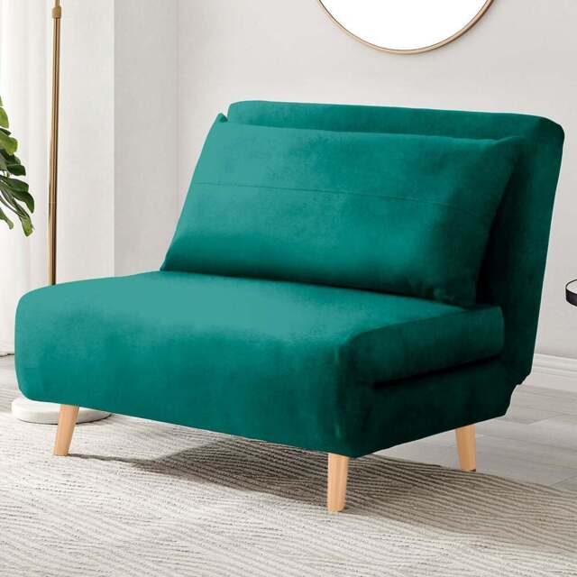 Furniturebox Billie Single Seater Green Velvet Sofa Bed - Wilko - image 1