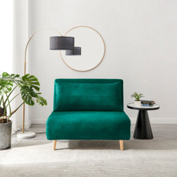 Furniturebox Billie Single Seater Green Velvet Sofa Bed - Wilko - thumbnail 6
