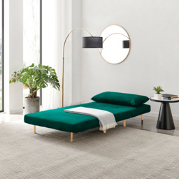 Furniturebox Billie Single Seater Green Velvet Sofa Bed - Wilko - thumbnail 4