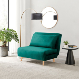 Furniturebox Billie Single Seater Green Velvet Sofa Bed - Wilko - thumbnail 5