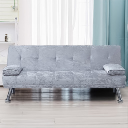Brooklyn 2 Seater Silver Crushed Velvet Italian Sofa Bed - Wilko - thumbnail 1