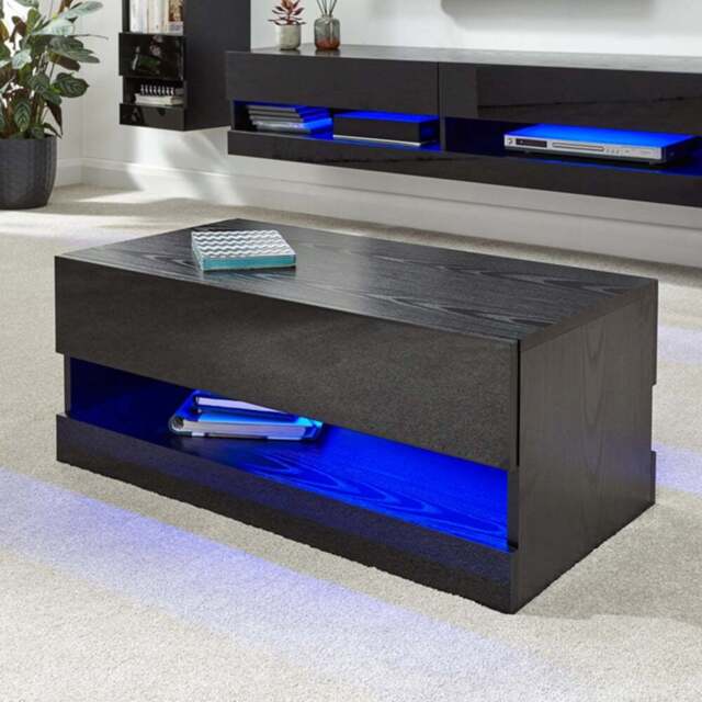 GFW Galicia Black LED Lift Up Coffee Table - Size: 38 x 75 x 30cm - Wilko - image 1