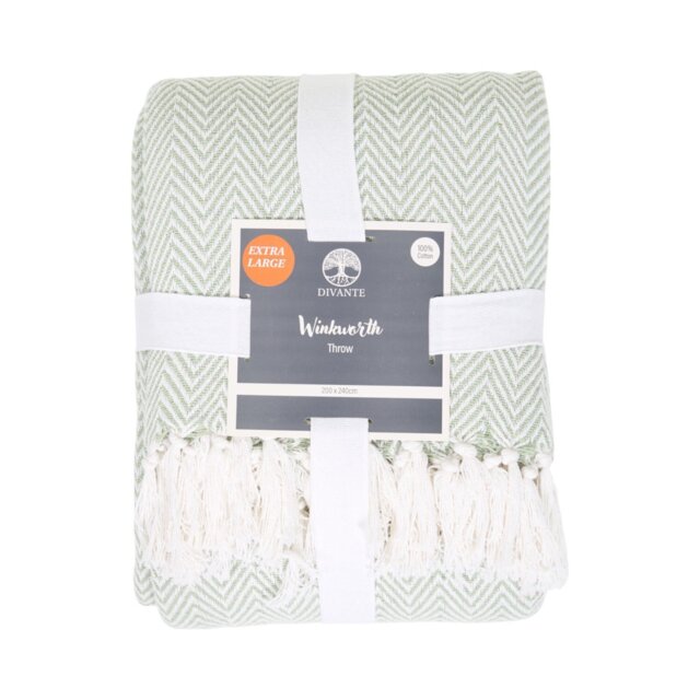 Winkworth Herringbone Pattern Throw Green - Divante - Wilko - image 1