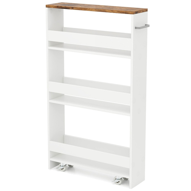 Costway 4 Shelf Coffee Slim Storage Cart with Wheels - Brown - Wilko - image 1