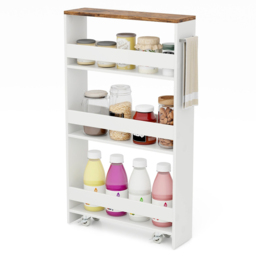 Costway 4 Shelf Coffee Slim Storage Cart with Wheels - Brown - Wilko - thumbnail 4