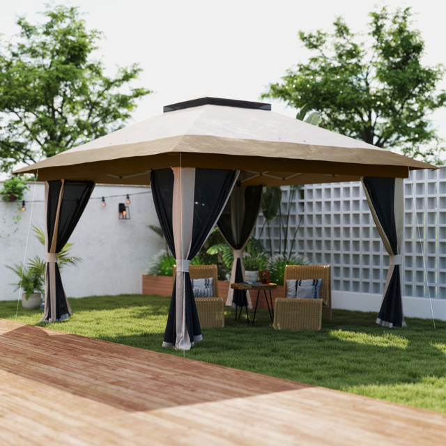 Outsunny 3.6 x 3.6m Beige Pop Up Gazebo with Netting and Wheeled Carry Bag - Cream - Wilko - image 1