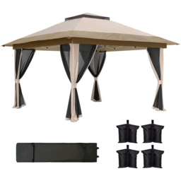 Outsunny 3.6 x 3.6m Beige Pop Up Gazebo with Netting and Wheeled Carry Bag - Cream - Wilko - thumbnail 3