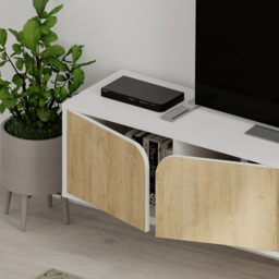Decortie Spark 4 Door White Oak Modern TV Unit - Size: 35 x 180 x 35.6cm - Multi - Wilko - thumbnail 4