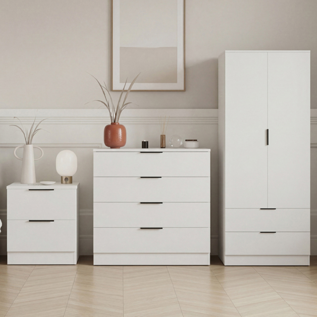 Vida Designs Trega White 3 Piece Bedroom Furniture Set - Size: 170 x 76 x 53cm - Wilko - image 1
