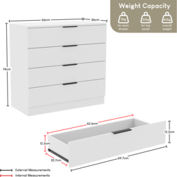 Vida Designs Trega White 3 Piece Bedroom Furniture Set - Size: 170 x 76 x 53cm - Wilko - thumbnail 7