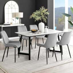 Furniturebox Copeland Cesano Marble Effect 6 Seater Dining Set White Grey and Black - Wilko - thumbnail 1